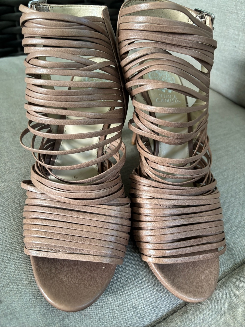 Vince Camuto Strappy Heeled Sandals Taupe Brown Size 10M